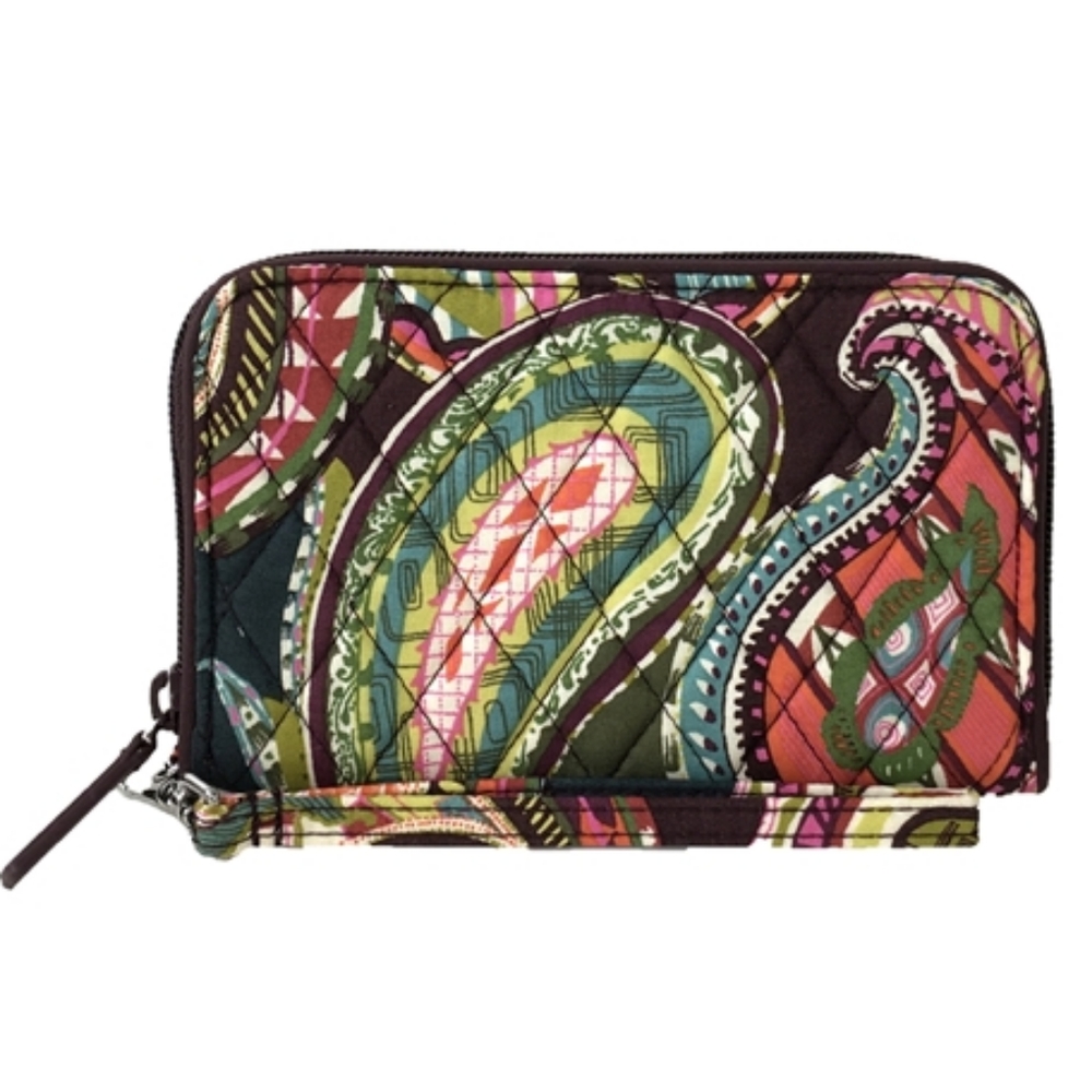 Vera Bradley RFID paisley print wristlet, brown/ Green